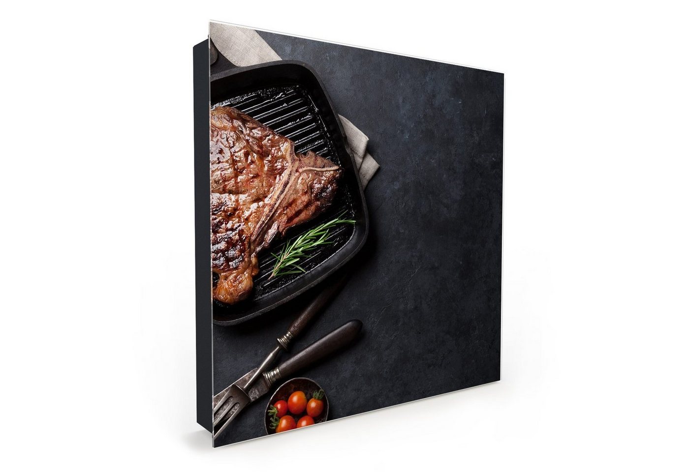 Primedeco Schlüsselkasten Magnetpinnwand mit Glasfront T-Bone Steak in Pfanne (1 St) von Primedeco