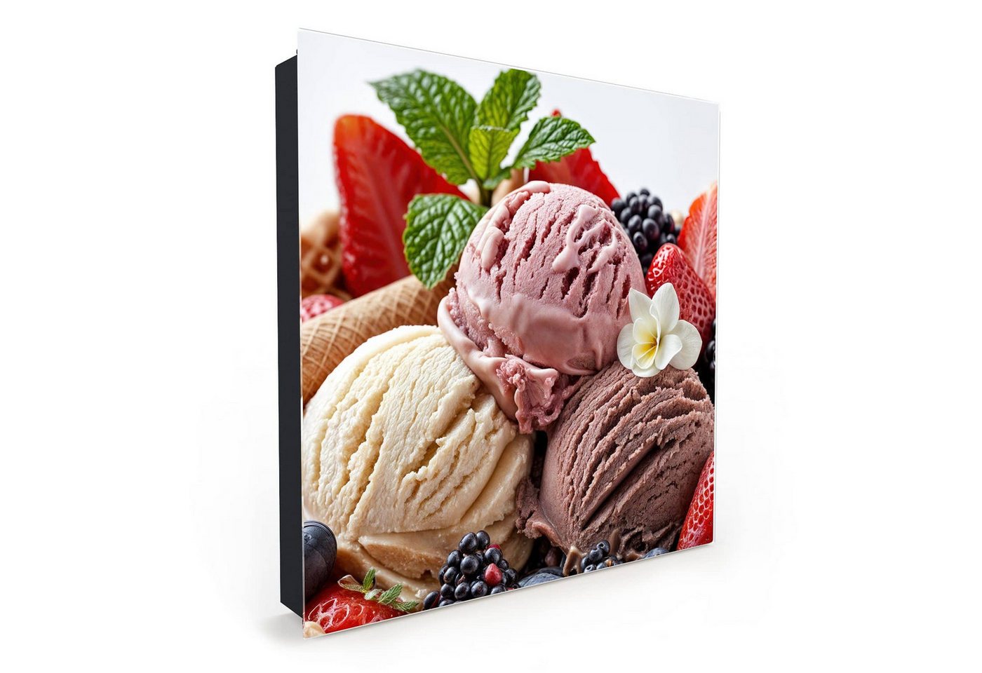 Primedeco Schlüsselkasten Magnetpinnwand mit Glasfront Eiswaffelmit Obst (1 St) von Primedeco