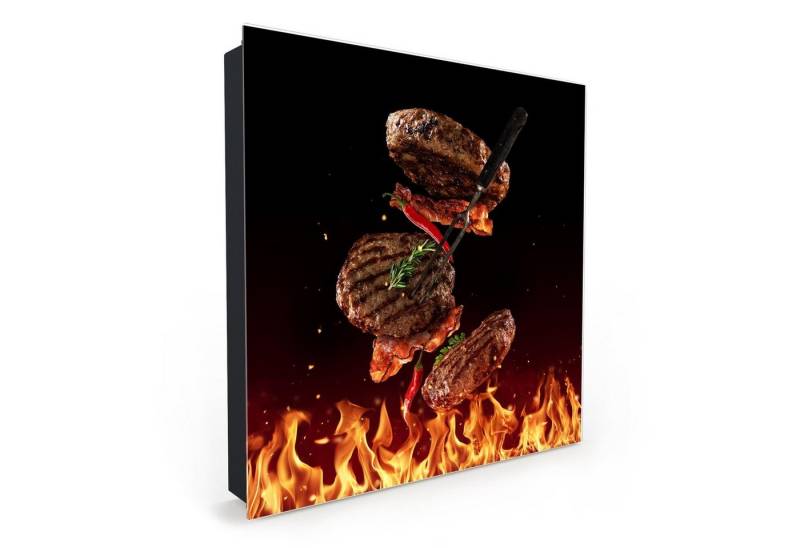 Primedeco Schlüsselkasten Magnetpinnwand mit Glasfront Heisser Grill mit Burger (1 St) von Primedeco