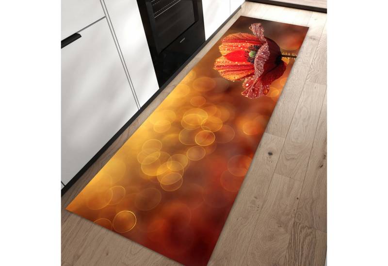 Primedeco Teppich Küchenteppich Blühende Mohnblume PVC rutschfest abwaschbar Läufer, Rechteckig, Höhe: 3 mm, Pflegeleicht & Wasserabweisend von Primedeco