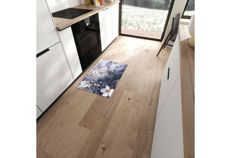 Primedeco Teppich Küchenteppich Blumenwellen On Silk PVC rutschfest abwaschbar Läufer, Rechteckig, Höhe: 3 mm, Pflegeleicht & Wasserabweisend von Primedeco