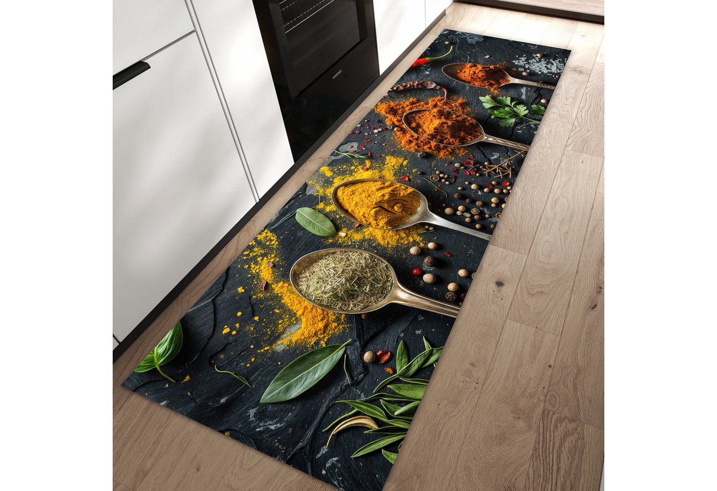 Primedeco Teppich Küchenteppich Gewürze Löffel Mix PVC rutschfest abwaschbar Läufer, Rechteckig, Höhe: 3 mm, Pflegeleicht & Wasserabweisend Primedeco Teppich Küchenteppich Gewürze Löffel Mix PVC rutschfest abwaschbar Läufer, Rechteckig, Höhe: 3 mm, Pflegeleicht & Wasserabweisend von Primedeco