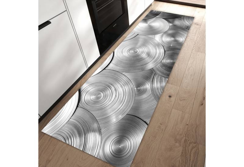 Primedeco Teppich Küchenteppich Metallische Scheiben PVC rutschfest abwaschbar Läufer, Rechteckig, Höhe: 3 mm, Pflegeleicht & Wasserabweisend von Primedeco