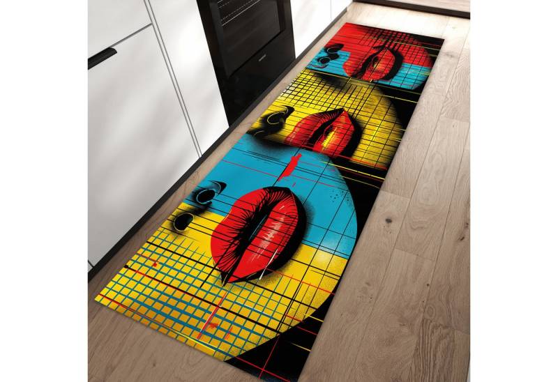Primedeco Teppich Küchenteppich Pop Art Gesichter PVC rutschfest abwaschbar Läufer, Rechteckig, Höhe: 3 mm, Pflegeleicht & Wasserabweisend von Primedeco