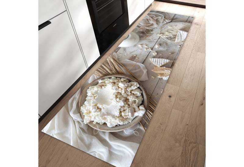 Primedeco Teppich Küchenteppich Ziegenkäse Schale PVC rutschfest abwaschbar Läufer, Rechteckig, Höhe: 3 mm, Pflegeleicht & Wasserabweisend von Primedeco