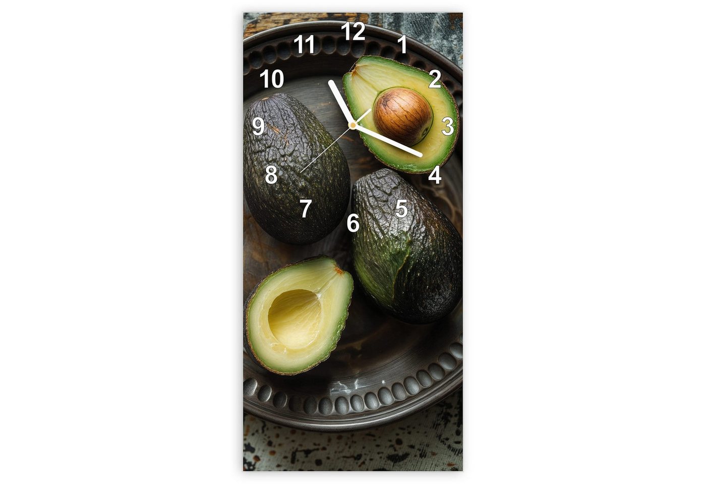 Primedeco Wanduhr Glasuhr Wandkunst Größe 30 x 60 cm mit Motiv Avocados Holzteller Primedeco Wanduhr Glasuhr Wandkunst Größe 30 x 60 cm mit Motiv Avocados Holzteller von Primedeco