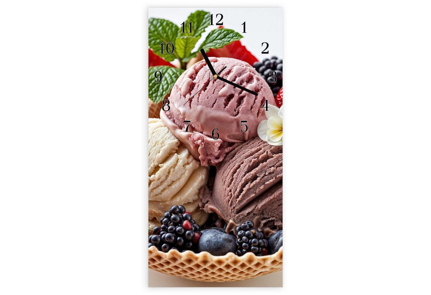 Primedeco Wanduhr Glasuhr Wandkunst Größe 30 x 60 cm mit Motiv Eiswaffelmit Obst Primedeco Wanduhr Glasuhr Wandkunst Größe 30 x 60 cm mit Motiv Eiswaffelmit Obst von Primedeco