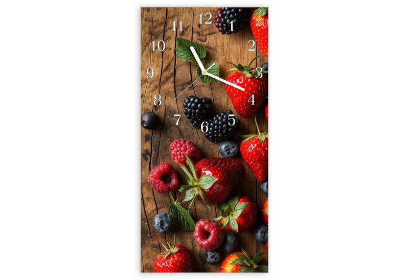 Primedeco Wanduhr Glasuhr Wandkunst Größe 30 x 60 cm mit Motiv Frische Beeren Exquisit von Primedeco