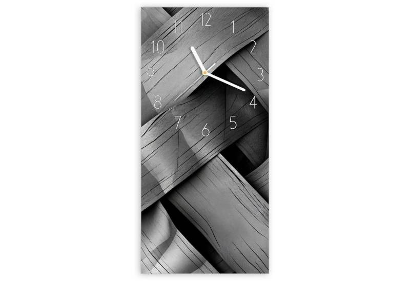 Primedeco Wanduhr Glasuhr Wandkunst Größe 30 x 60 cm mit Motiv Geflochtenes Holz von Primedeco