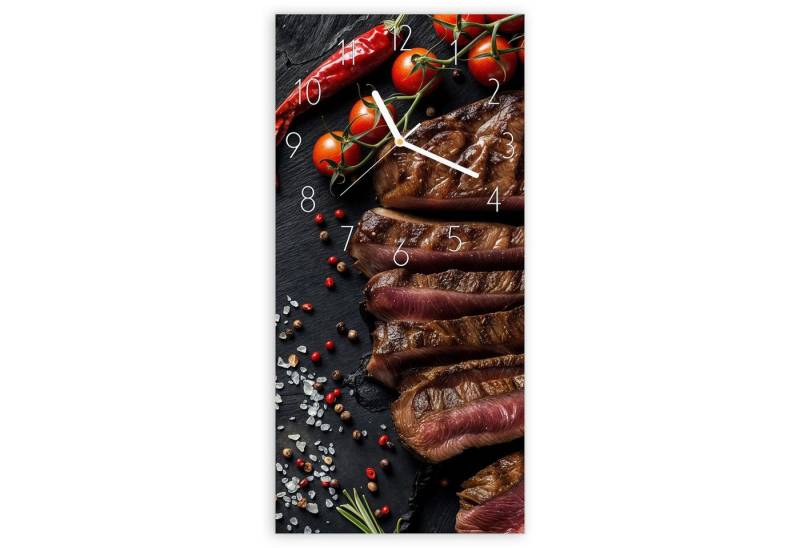 Primedeco Wanduhr Glasuhr Wandkunst Größe 30 x 60 cm mit Motiv Gegrilltes Steak Teller Primedeco Wanduhr Glasuhr Wandkunst Größe 30 x 60 cm mit Motiv Gegrilltes Steak Teller von Primedeco