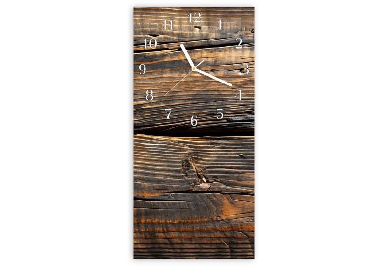 Primedeco Wanduhr Glasuhr Wandkunst Größe 30 x 60 cm mit Motiv Holztextur Altholz von Primedeco