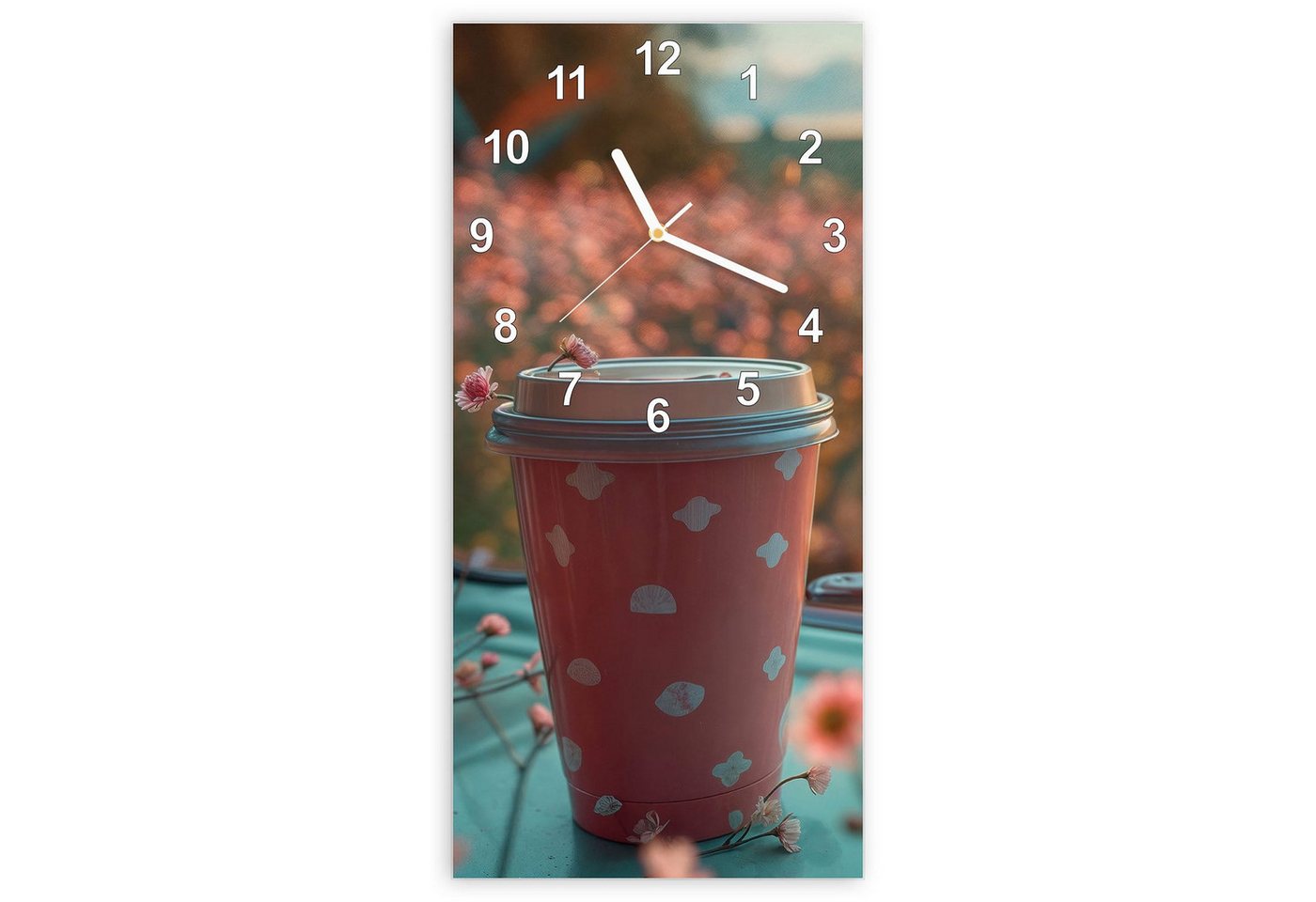 Primedeco Wanduhr Glasuhr Wandkunst Größe 30 x 60 cm mit Motiv Kaffeebecher im Bus Primedeco Wanduhr Glasuhr Wandkunst Größe 30 x 60 cm mit Motiv Kaffeebecher im Bus von Primedeco
