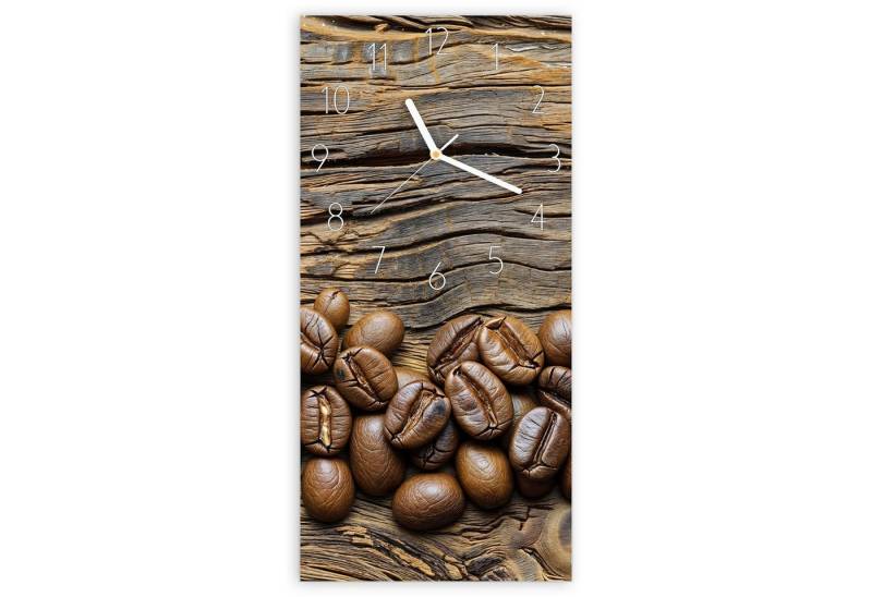 Primedeco Wanduhr Glasuhr Wandkunst Größe 30 x 60 cm mit Motiv Kaffeebohnen Holz von Primedeco