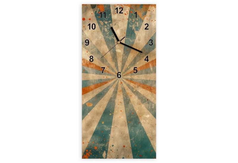 Primedeco Wanduhr Glasuhr Wandkunst Größe 30 x 60 cm mit Motiv Retro Strahlen Design von Primedeco