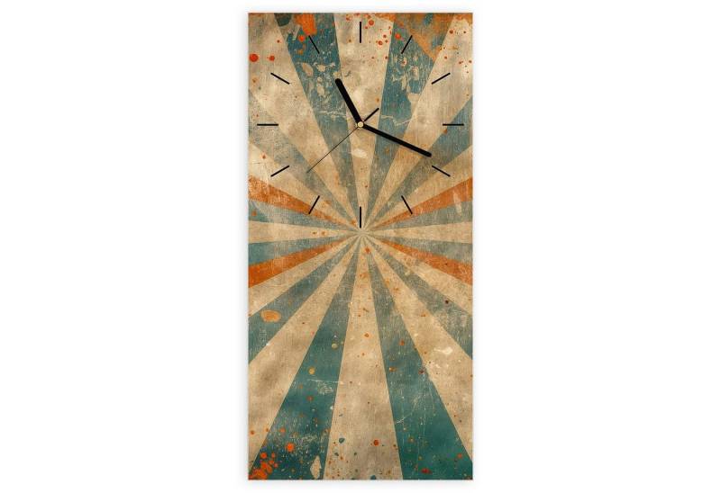Primedeco Wanduhr Glasuhr Wandkunst Größe 30 x 60 cm mit Motiv Retro Strahlen Design von Primedeco