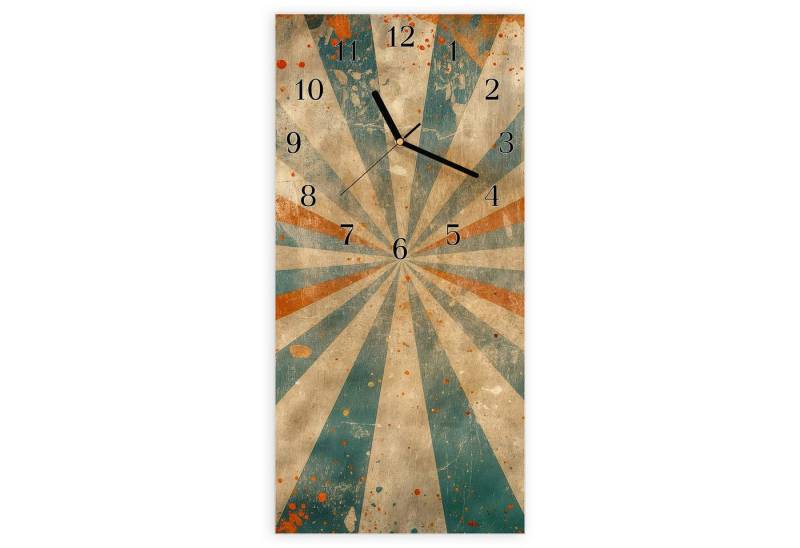 Primedeco Wanduhr Glasuhr Wandkunst Größe 30 x 60 cm mit Motiv Retro Strahlen Design von Primedeco