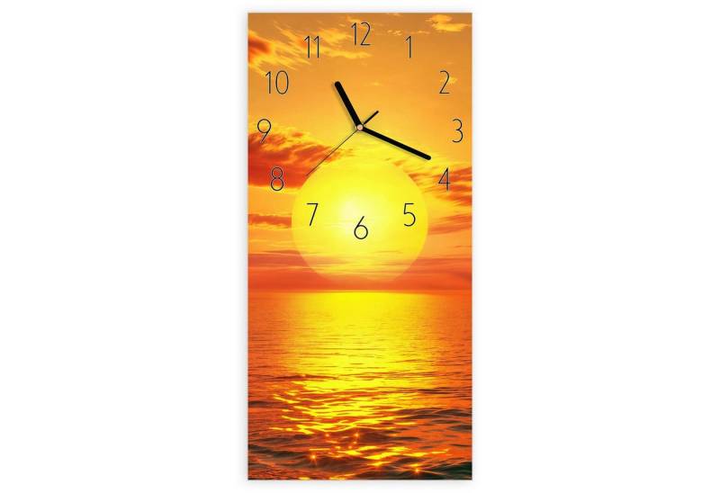 Primedeco Wanduhr Glasuhr Wandkunst Größe 30 x 60 cm mit Motiv Sonnenuntergang Meer von Primedeco