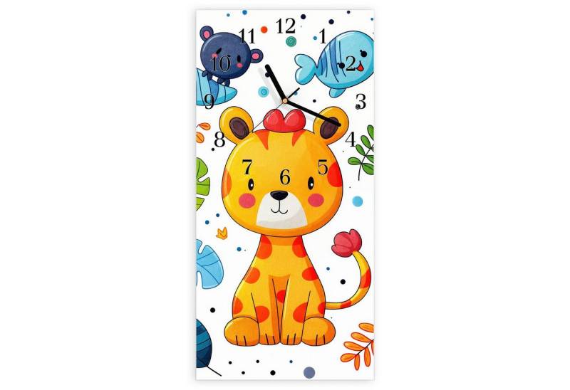 Primedeco Wanduhr Glasuhr Wandkunst Größe 30 x 60 cm mit Motiv Tierisches Design von Primedeco
