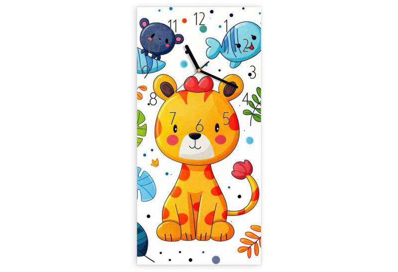 Primedeco Wanduhr Glasuhr Wandkunst Größe 30 x 60 cm mit Motiv Tierisches Design von Primedeco