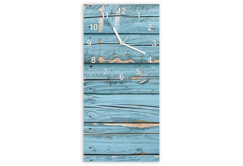 Primedeco Wanduhr Glasuhr Wandkunst Größe 30 x 60 cm mit Motiv Verwittertes Holz von Primedeco