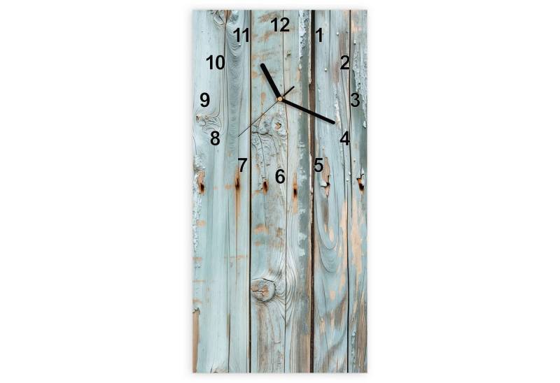 Primedeco Wanduhr Glasuhr Wandkunst Größe 30 x 60 cm mit Motiv Verwittertes Holz von Primedeco