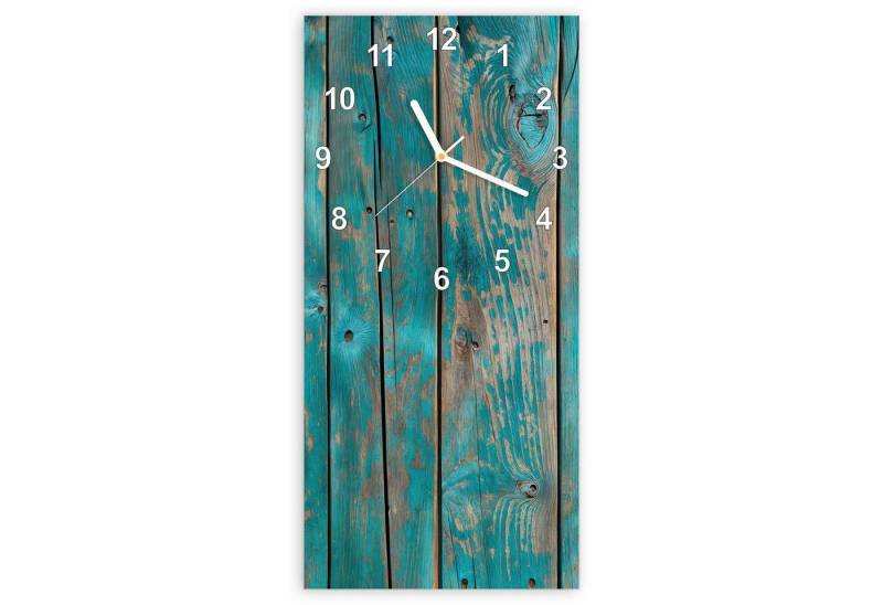 Primedeco Wanduhr Glasuhr Wandkunst Größe 30 x 60 cm mit Motiv Vintage Holz Bretter von Primedeco