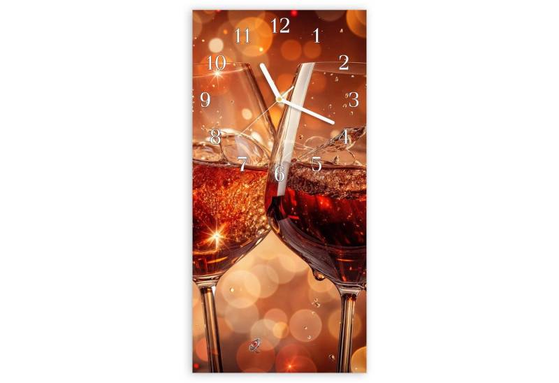 Primedeco Wanduhr Glasuhr Wandkunst Größe 30 x 60 cm mit Motiv Weingläser Festlich von Primedeco