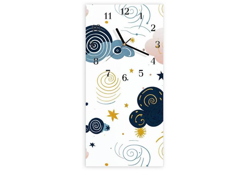 Primedeco Wanduhr Glasuhr Wandkunst Größe 30 x 60 cm mit Motiv Wirbelwolken Design von Primedeco