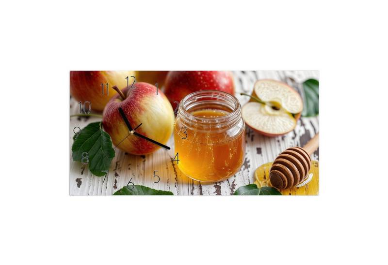 Primedeco Wanduhr Glasuhr Wandkunst Größe 60 x 30 cm mit Motiv Äpfel und Honig von Primedeco