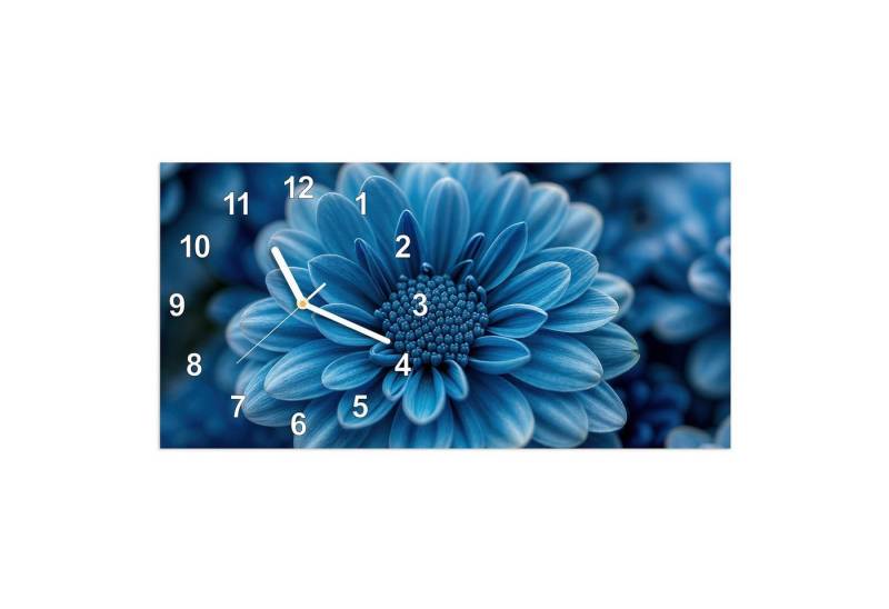 Primedeco Wanduhr Glasuhr Wandkunst Größe 60 x 30 cm mit Motiv Blaue Blume von Primedeco