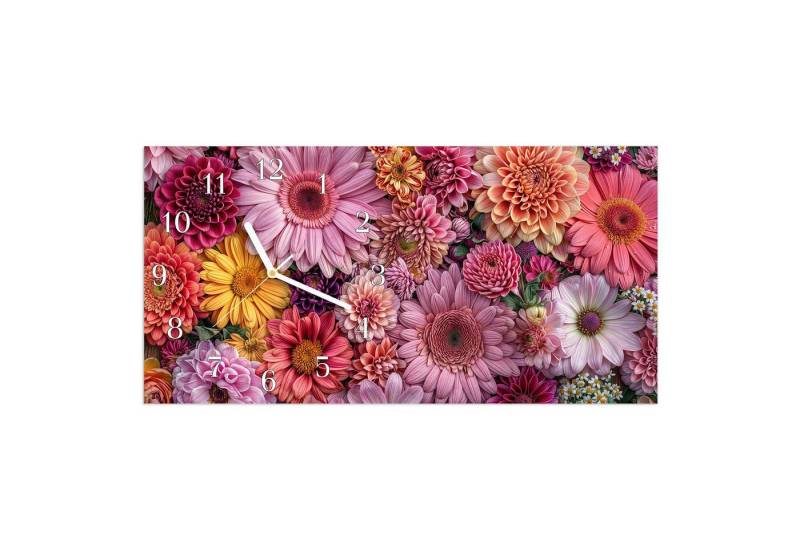 Primedeco Wanduhr Glasuhr Wandkunst Größe 60 x 30 cm mit Motiv Bunte Blumenpracht von Primedeco