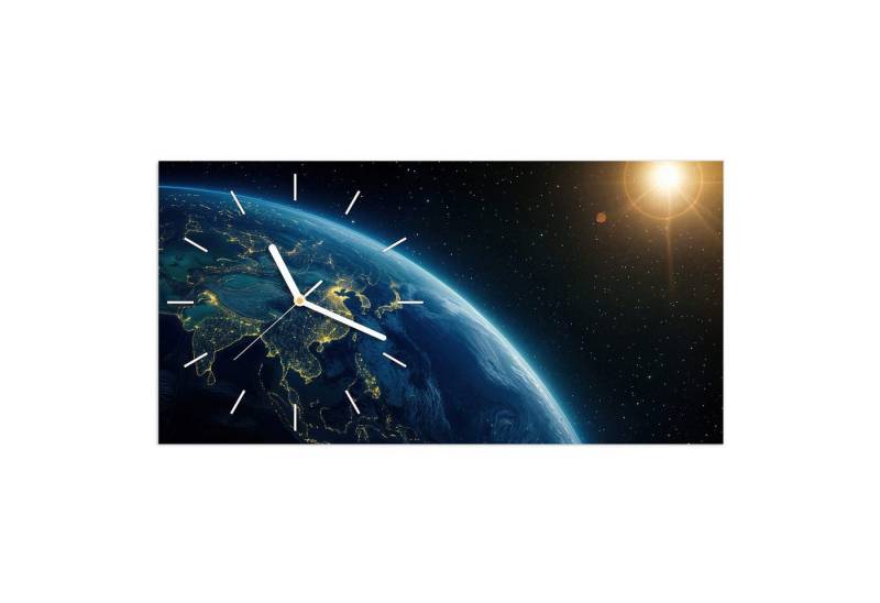 Primedeco Wanduhr Glasuhr Wandkunst Größe 60 x 30 cm mit Motiv Erde bei Nacht von Primedeco
