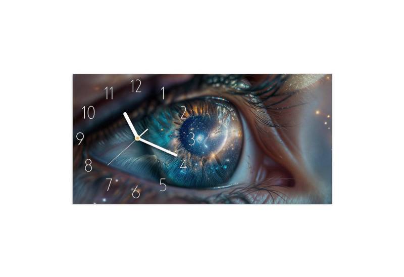 Primedeco Wanduhr Glasuhr Wandkunst Größe 60 x 30 cm mit Motiv Galaxie im Auge von Primedeco