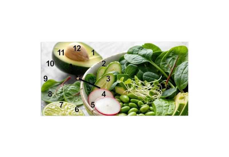 Primedeco Wanduhr Glasuhr Wandkunst Größe 60 x 30 cm mit Motiv Gesunder Salat von Primedeco