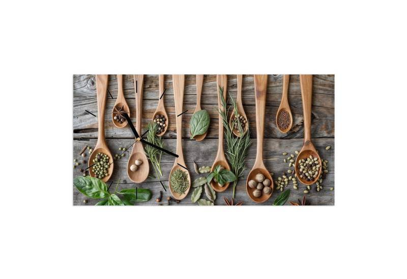 Primedeco Wanduhr Glasuhr Wandkunst Größe 60 x 30 cm mit Motiv Holzlöffel und Kräuter Primedeco Wanduhr Glasuhr Wandkunst Größe 60 x 30 cm mit Motiv Holzlöffel und Kräuter von Primedeco