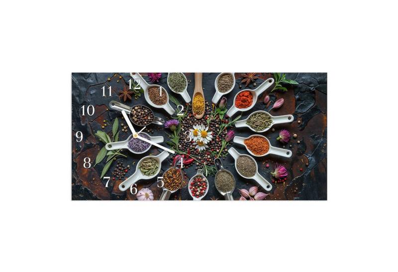 Primedeco Wanduhr Glasuhr Wandkunst Größe 60 x 30 cm mit Motiv Kräuter und Gewürze von Primedeco