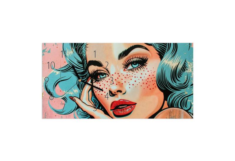 Primedeco Wanduhr Glasuhr Wandkunst Größe 60 x 30 cm mit Motiv Pop Art Porträt von Primedeco