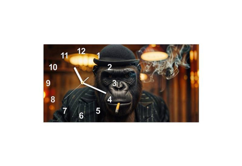 Primedeco Wanduhr Glasuhr Wandkunst Größe 60 x 30 cm mit Motiv Rauchender Gorilla von Primedeco