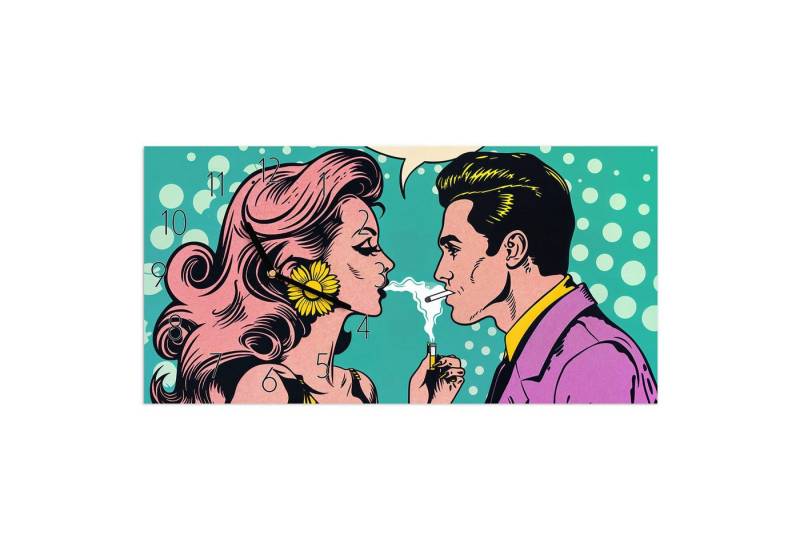 Primedeco Wanduhr Glasuhr Wandkunst Größe 60 x 30 cm mit Motiv Retro Pop Art Duo von Primedeco