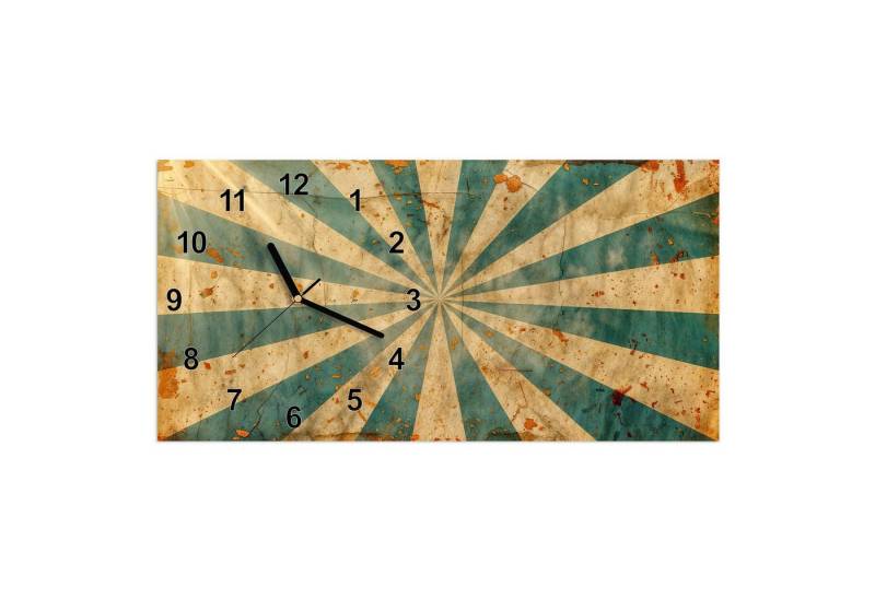 Primedeco Wanduhr Glasuhr Wandkunst Größe 60 x 30 cm mit Motiv Retro Sonnenstrahlen von Primedeco