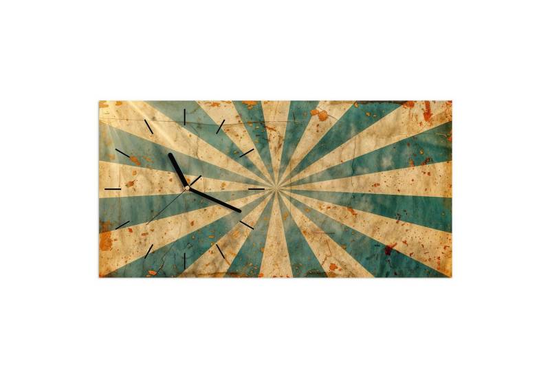 Primedeco Wanduhr Glasuhr Wandkunst Größe 60 x 30 cm mit Motiv Retro Sonnenstrahlen von Primedeco