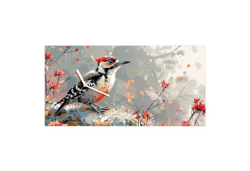 Primedeco Wanduhr Glasuhr Wandkunst Größe 60 x 30 cm mit Motiv Specht zwischen Blumen Primedeco Wanduhr Glasuhr Wandkunst Größe 60 x 30 cm mit Motiv Specht zwischen Blumen von Primedeco