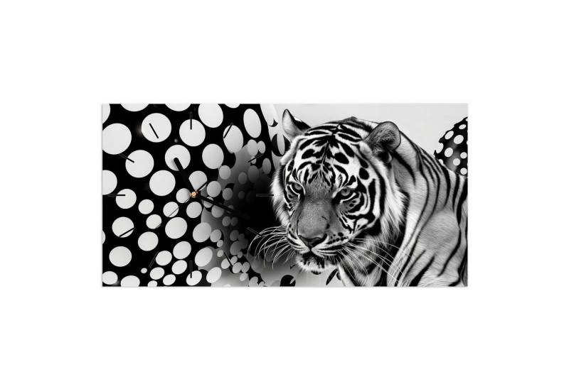 Primedeco Wanduhr Glasuhr Wandkunst Größe 60 x 30 cm mit Motiv Tigerpunkte von Primedeco