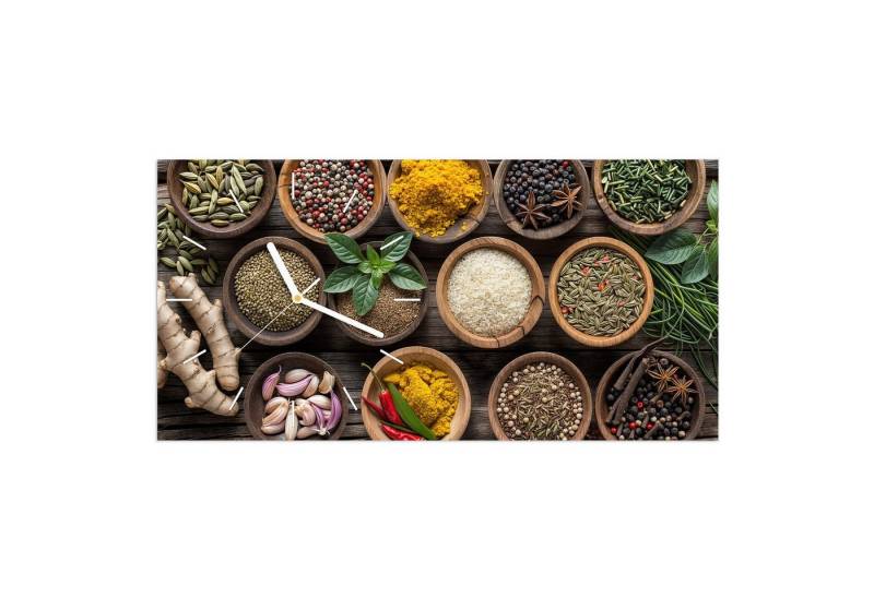 Primedeco Wanduhr Glasuhr Wandkunst Größe 60 x 30 cm mit Motiv Verschiedene Gewürze von Primedeco