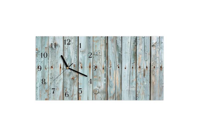 Primedeco Wanduhr Glasuhr Wandkunst Größe 60 x 30 cm mit Motiv Verwittertes Holz von Primedeco