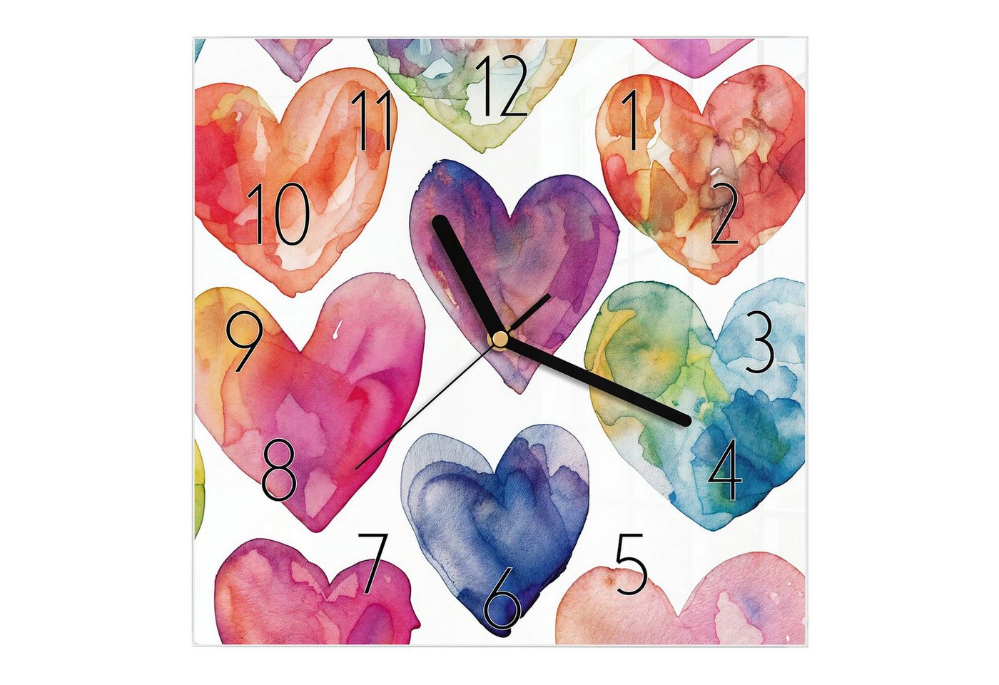 Primedeco Wanduhr Glasuhr Wanduhr Wandkunst Größe 30 x 30 cm mit Motiv Aquarellherzen Primedeco Wanduhr Glasuhr Wanduhr Wandkunst Größe 30 x 30 cm mit Motiv Aquarellherzen von Primedeco
