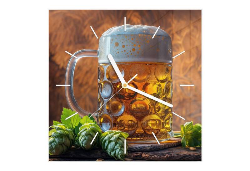 Primedeco Wanduhr Glasuhr Wanduhr Wandkunst Größe 30 x 30 cm mit Motiv Bierkrug von Primedeco