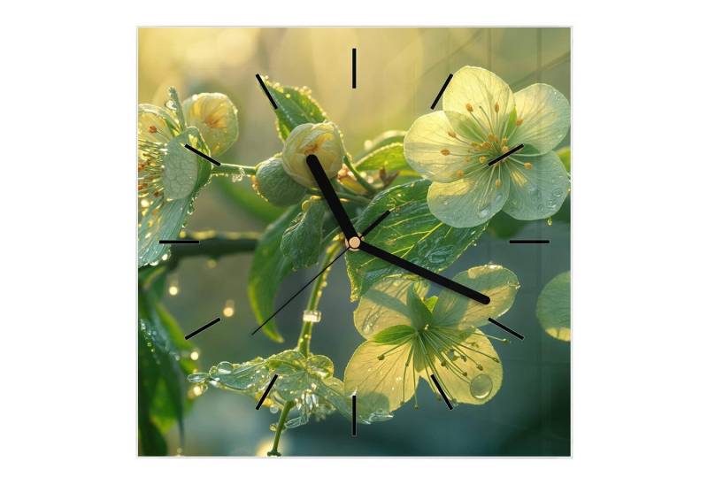 Primedeco Wanduhr Glasuhr Wanduhr Wandkunst Größe 30 x 30 cm mit Motiv Blühende Knospen von Primedeco