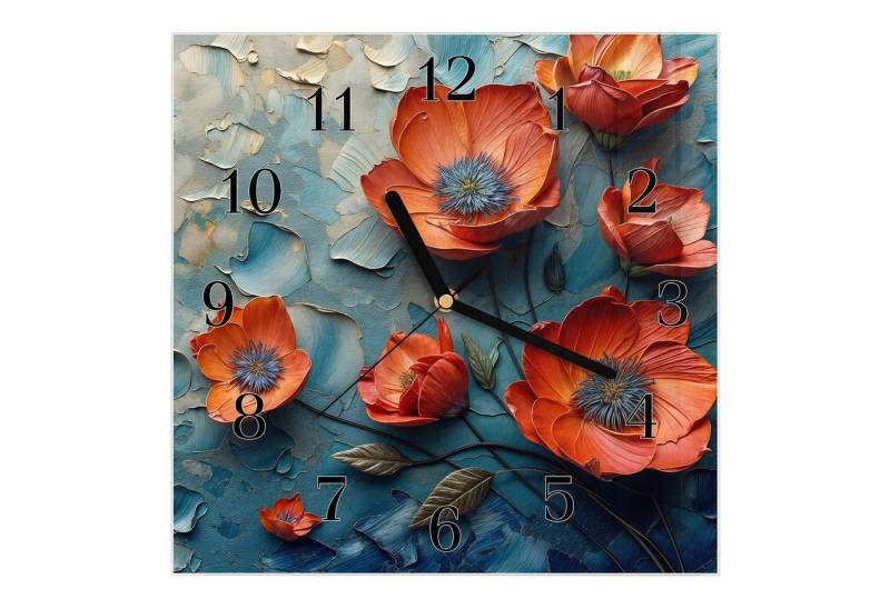 Primedeco Wanduhr Glasuhr Wanduhr Wandkunst Größe 30 x 30 cm mit Motiv Blumenmeer von Primedeco