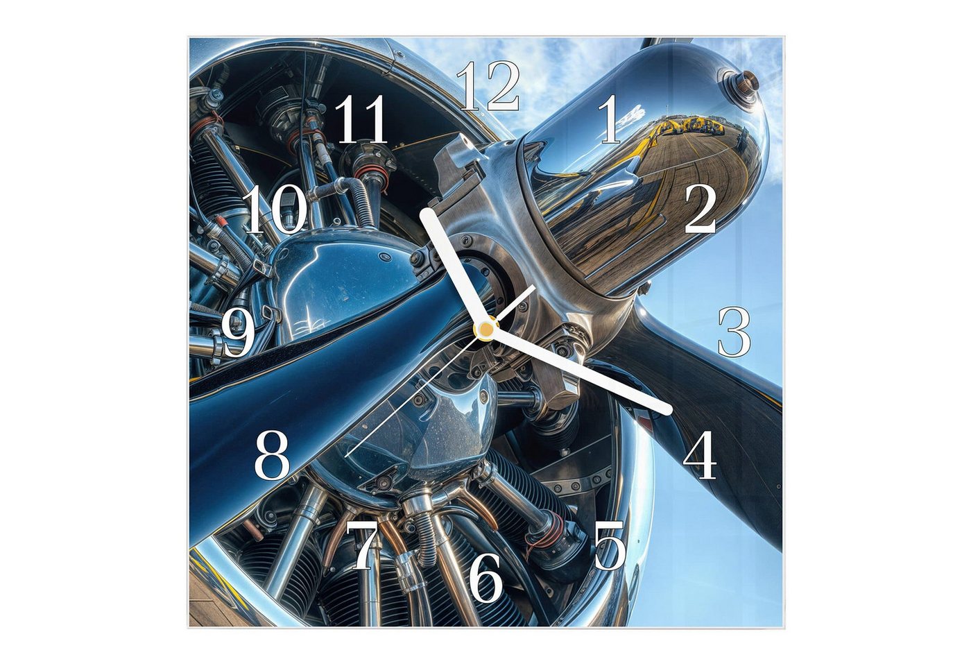 Primedeco Wanduhr Glasuhr Wanduhr Wandkunst Größe 30 x 30 cm mit Motiv Flugzeugmotor Primedeco Wanduhr Glasuhr Wanduhr Wandkunst Größe 30 x 30 cm mit Motiv Flugzeugmotor von Primedeco